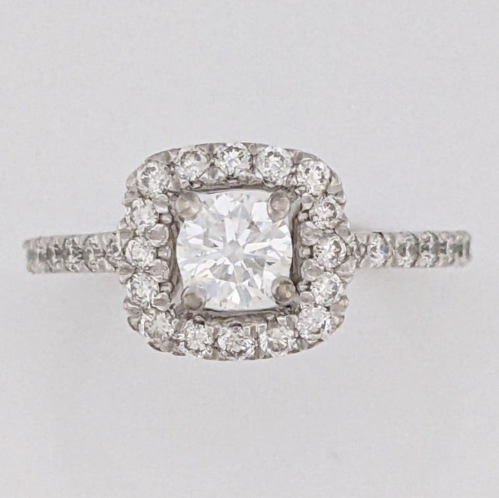 PLATINUM .86 CARAT TOTAL WEIGHT SI1 G DIAMOND ROUND (33) ESTATE HALO RING 3.8 GRAMS