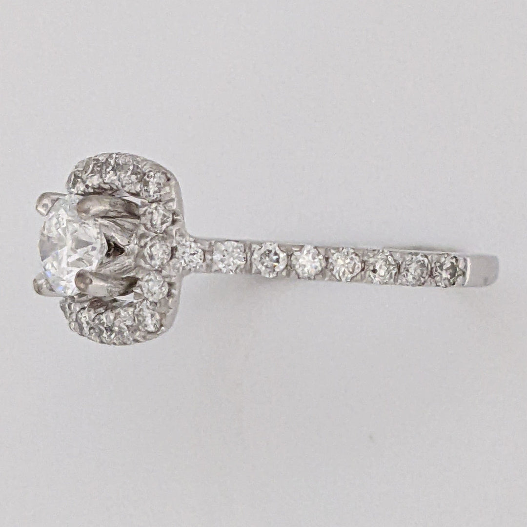 PLATINUM .86 CARAT TOTAL WEIGHT SI1 G DIAMOND ROUND (33) ESTATE HALO RING 3.8 GRAMS