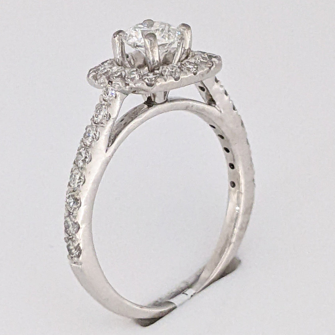 PLATINUM .86 CARAT TOTAL WEIGHT SI1 G DIAMOND ROUND (33) ESTATE HALO RING 3.8 GRAMS