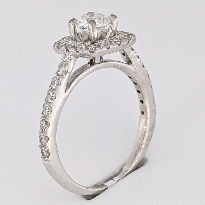 PLATINUM .86 CARAT TOTAL WEIGHT SI1 G DIAMOND ROUND (33) ESTATE HALO RING 3.8 GRAMS