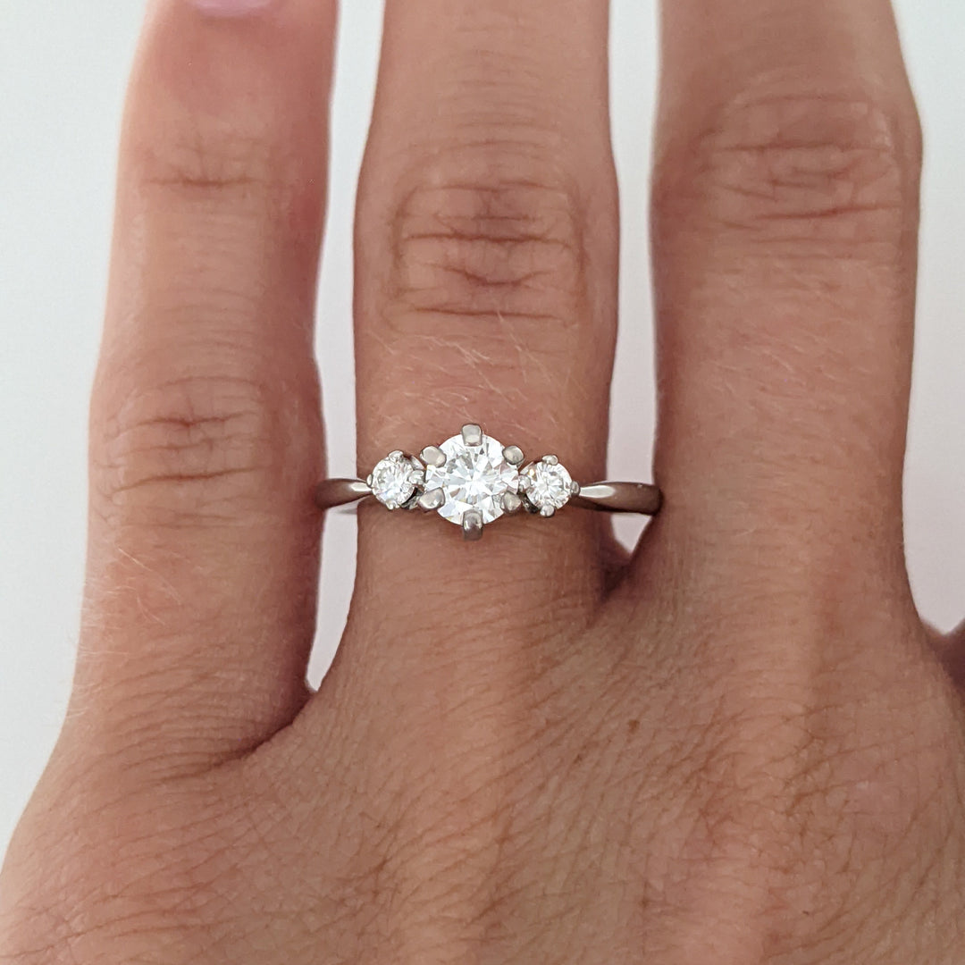 14K WHITE .53 CARAT TOTAL WEIGHT VS2 I DIAMOND ROUND (3) ESTATE TRINITY RING 2.4 GRAMS