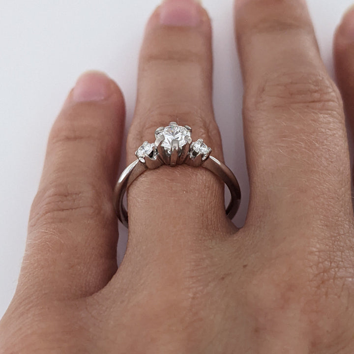 14K WHITE .53 CARAT TOTAL WEIGHT VS2 I DIAMOND ROUND (3) ESTATE TRINITY RING 2.4 GRAMS