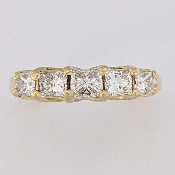 14K .97 CARAT TOTAL WEIGHT VS2 H-I DIAMOND PRINCESS CUT (5) ESTATE BAND 3.4 GRAMS