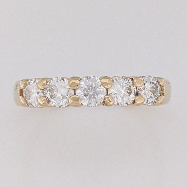 14K 1.00 CARAT TOTAL WEIGHT I1 J DIAMOND ROUND (5) ESTATE PRONG BAND 4.6 GRAMS