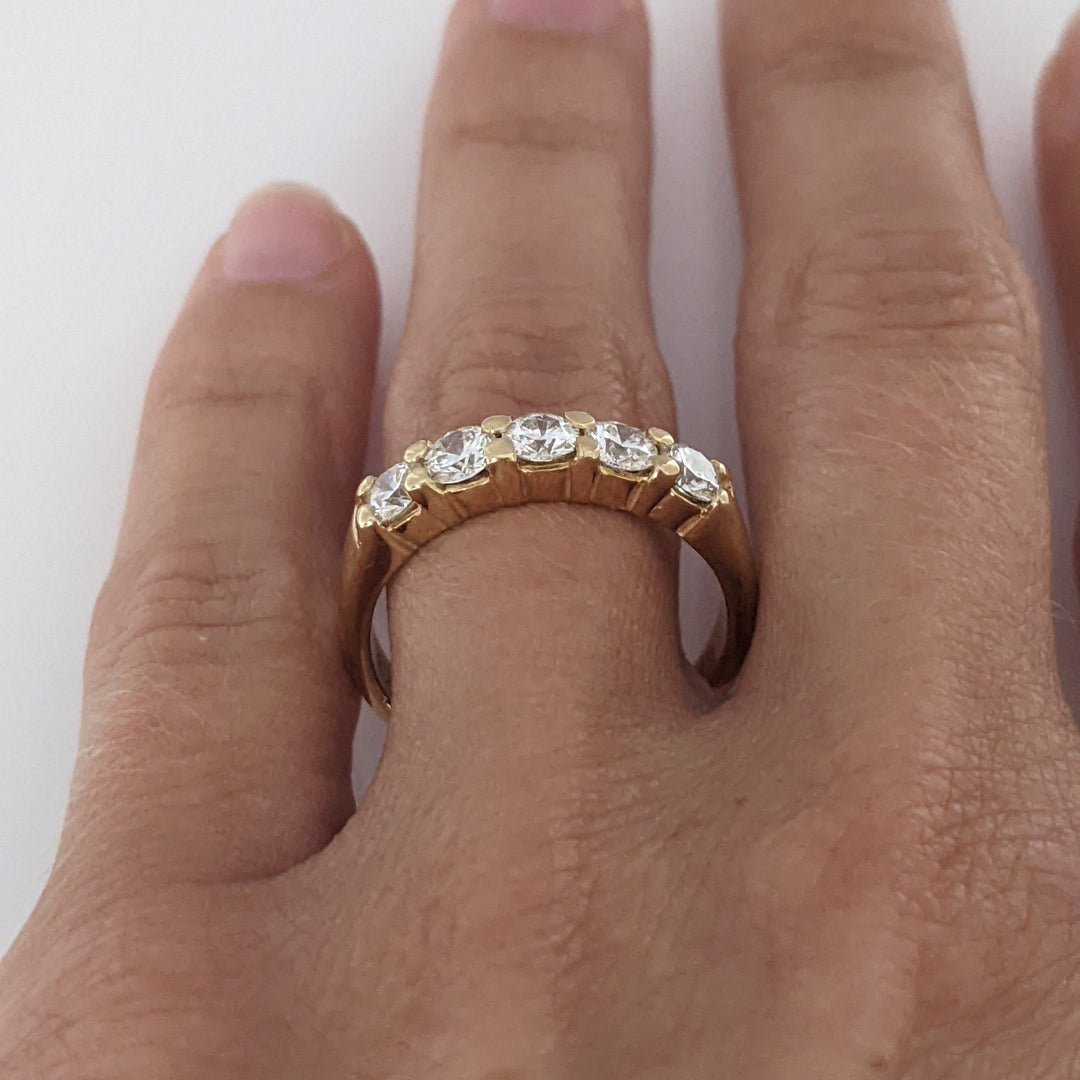14K 1.00 CARAT TOTAL WEIGHT I1 J DIAMOND ROUND (5) ESTATE PRONG BAND 4.6 GRAMS