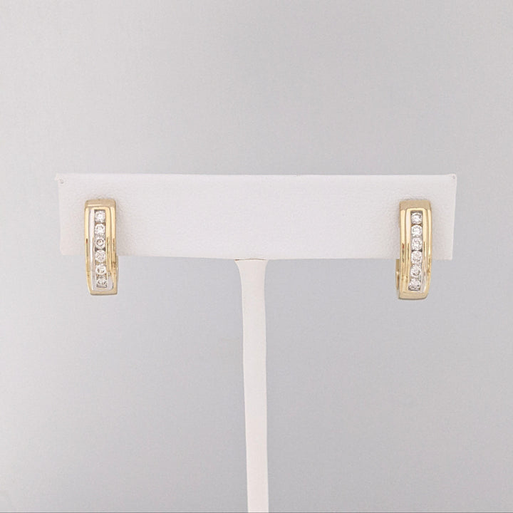 14K TWO-TONE .48 CARAT TOTAL WEIGHT SI1 J DIAMOND ROUND (12) CHANNEL ESTATE HOOP EARRINGS 5.5 GRAMS