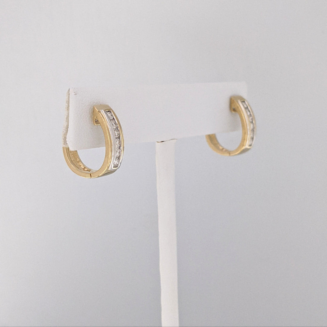 14K TWO-TONE .48 CARAT TOTAL WEIGHT SI1 J DIAMOND ROUND (12) CHANNEL ESTATE HOOP EARRINGS 5.5 GRAMS