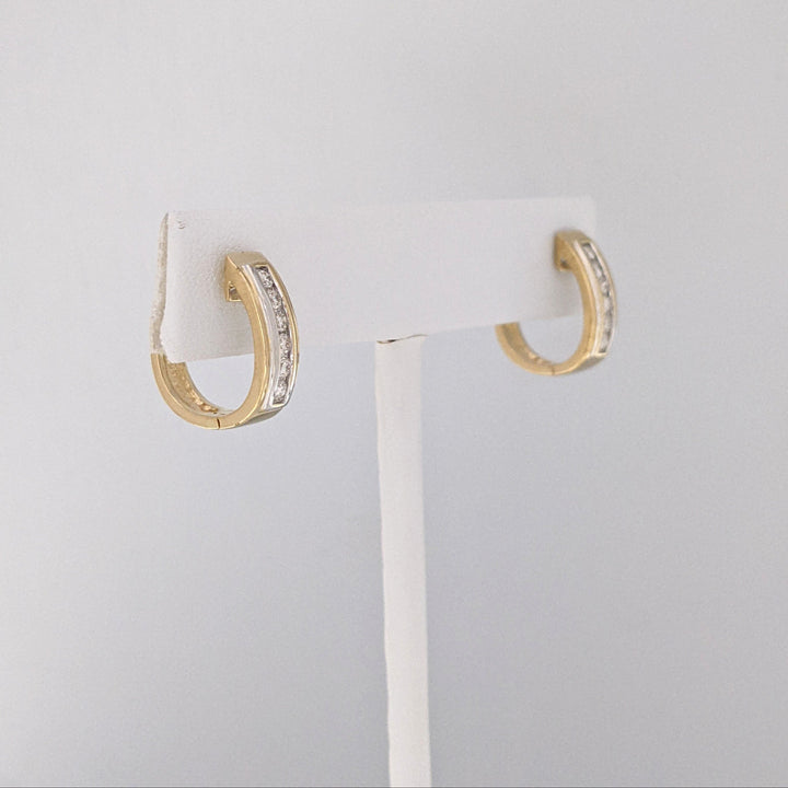 14K TWO-TONE .48 CARAT TOTAL WEIGHT SI1 J DIAMOND ROUND (12) CHANNEL ESTATE HOOP EARRINGS 5.5 GRAMS