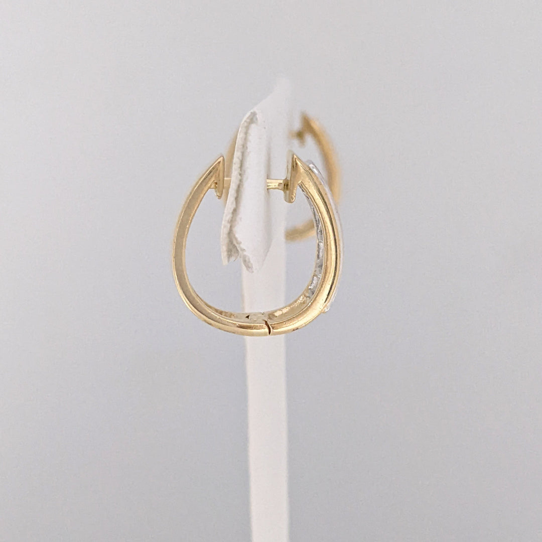 14K TWO-TONE .48 CARAT TOTAL WEIGHT SI1 J DIAMOND ROUND (12) CHANNEL ESTATE HOOP EARRINGS 5.5 GRAMS