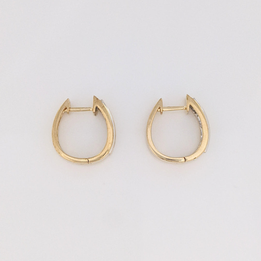 14K TWO-TONE .48 CARAT TOTAL WEIGHT SI1 J DIAMOND ROUND (12) CHANNEL ESTATE HOOP EARRINGS 5.5 GRAMS