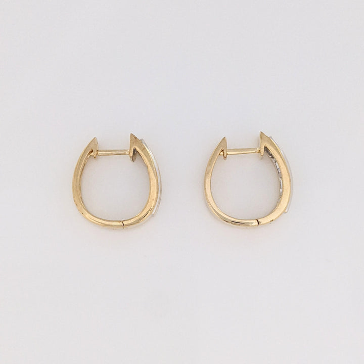14K TWO-TONE .48 CARAT TOTAL WEIGHT SI1 J DIAMOND ROUND (12) CHANNEL ESTATE HOOP EARRINGS 5.5 GRAMS