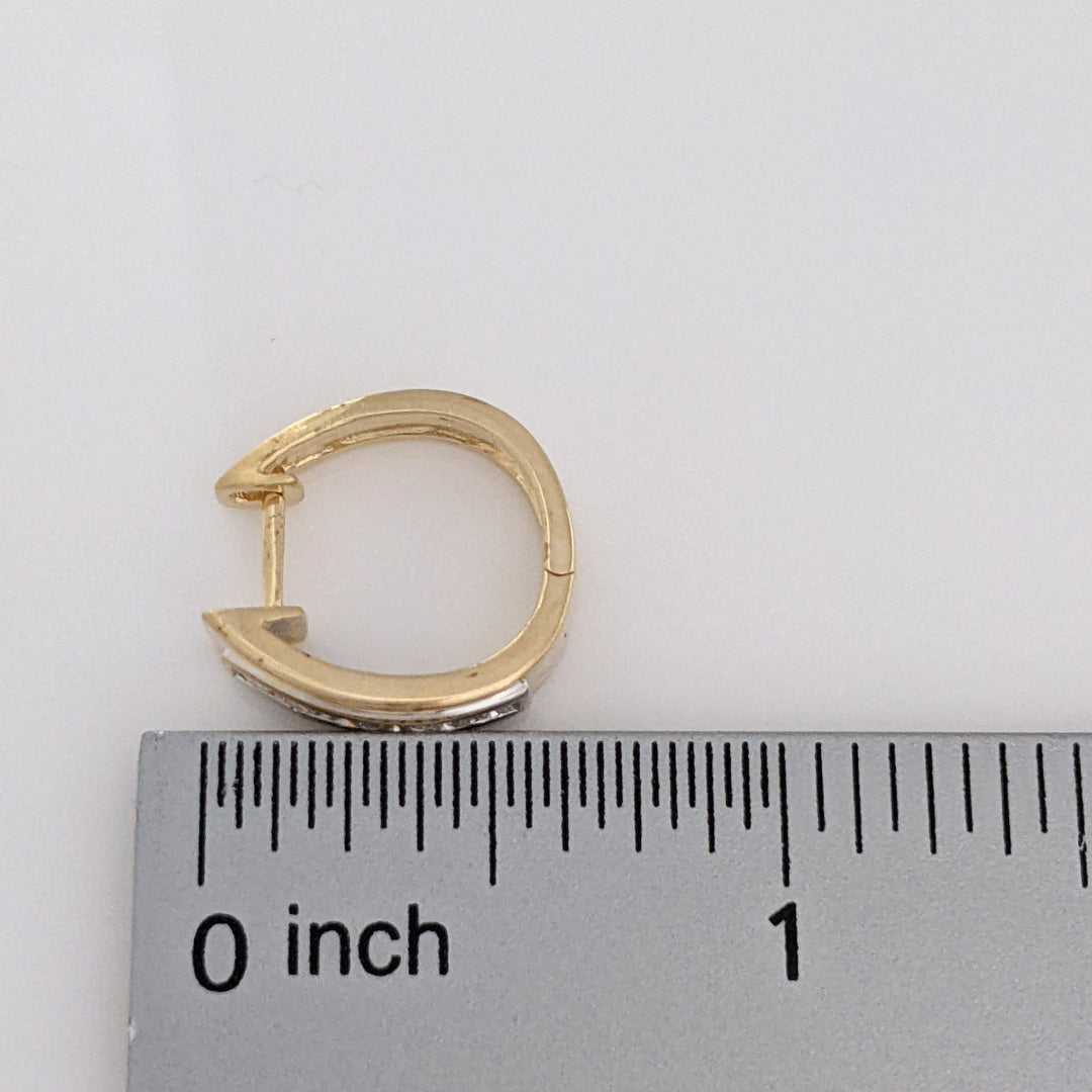 14K TWO-TONE .48 CARAT TOTAL WEIGHT SI1 J DIAMOND ROUND (12) CHANNEL ESTATE HOOP EARRINGS 5.5 GRAMS