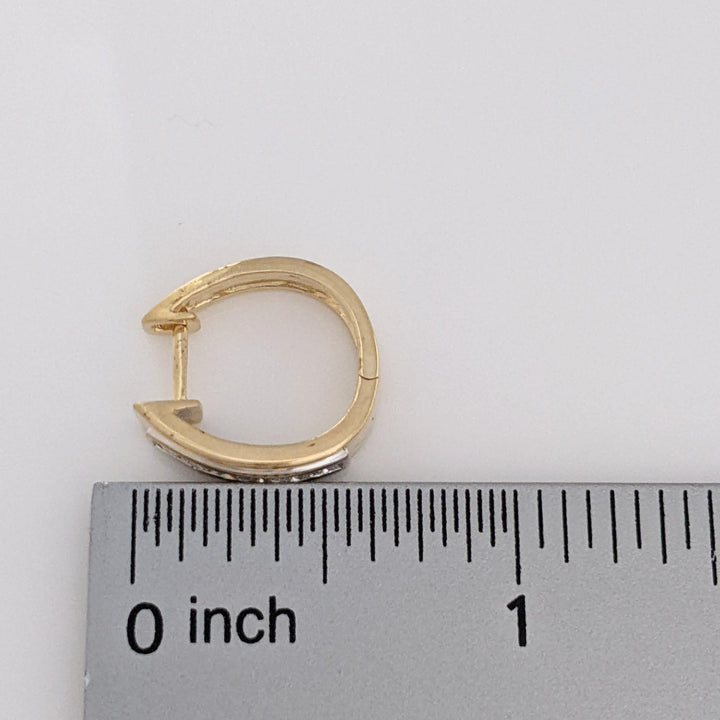 14K TWO-TONE .48 CARAT TOTAL WEIGHT SI1 J DIAMOND ROUND (12) CHANNEL ESTATE HOOP EARRINGS 5.5 GRAMS