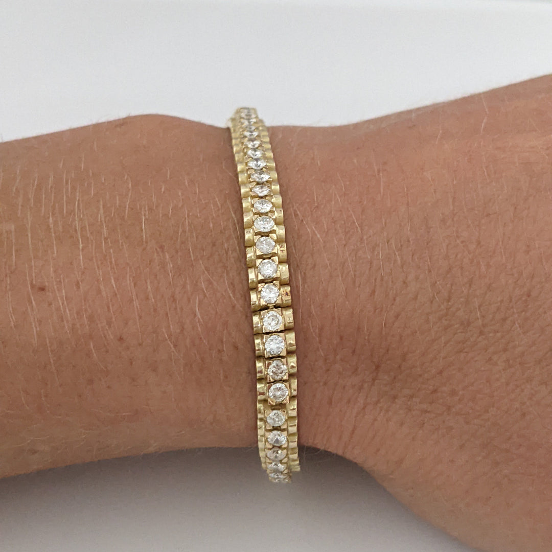 14K 2.50 CARAT TOTAL WEIGHT I1 H-I DIAMOND ROUND ESTATE BRACELET 13.7 GRAMS