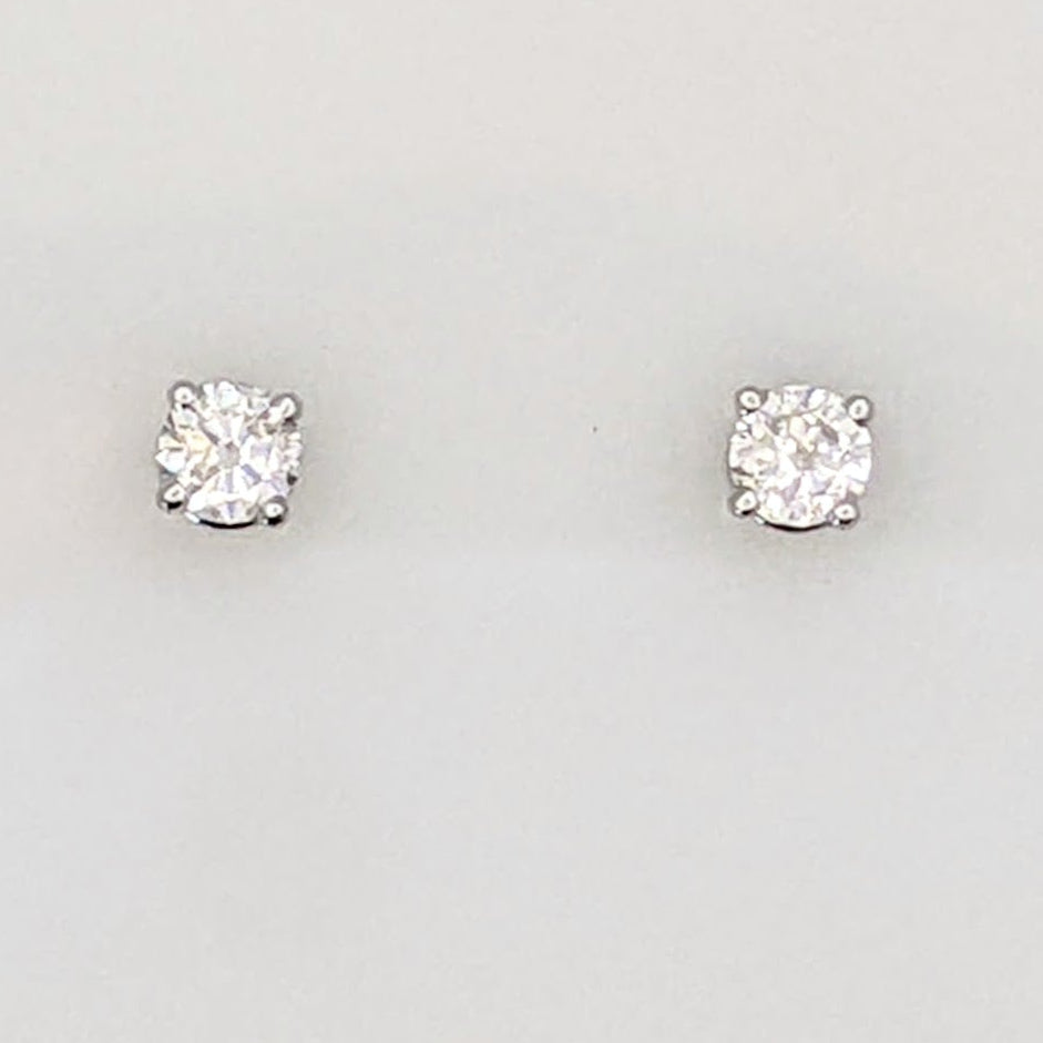 14K WHITE .28 CARAT TOTAL WEIGHT I1 H-I DIAMOND ROUND (2) ESTATE STUD EARRINGS 0.7 GRAMS