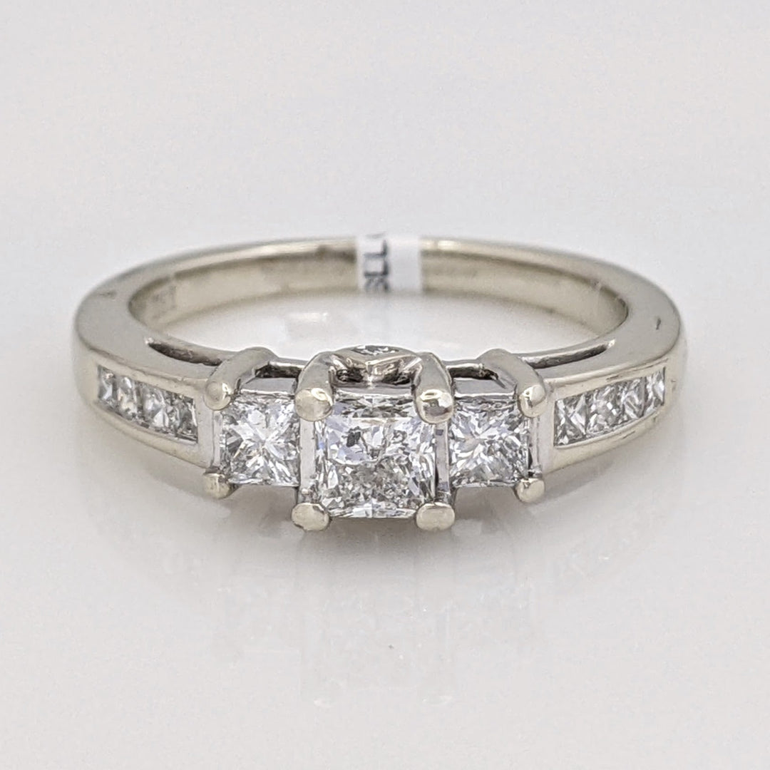 14K WHITE .93 CARAT TOTAL WEIGHT I2 I DIAMOND PRINCESS CUT (13) ESTATE TRINITY RING 3.9 GRAMS