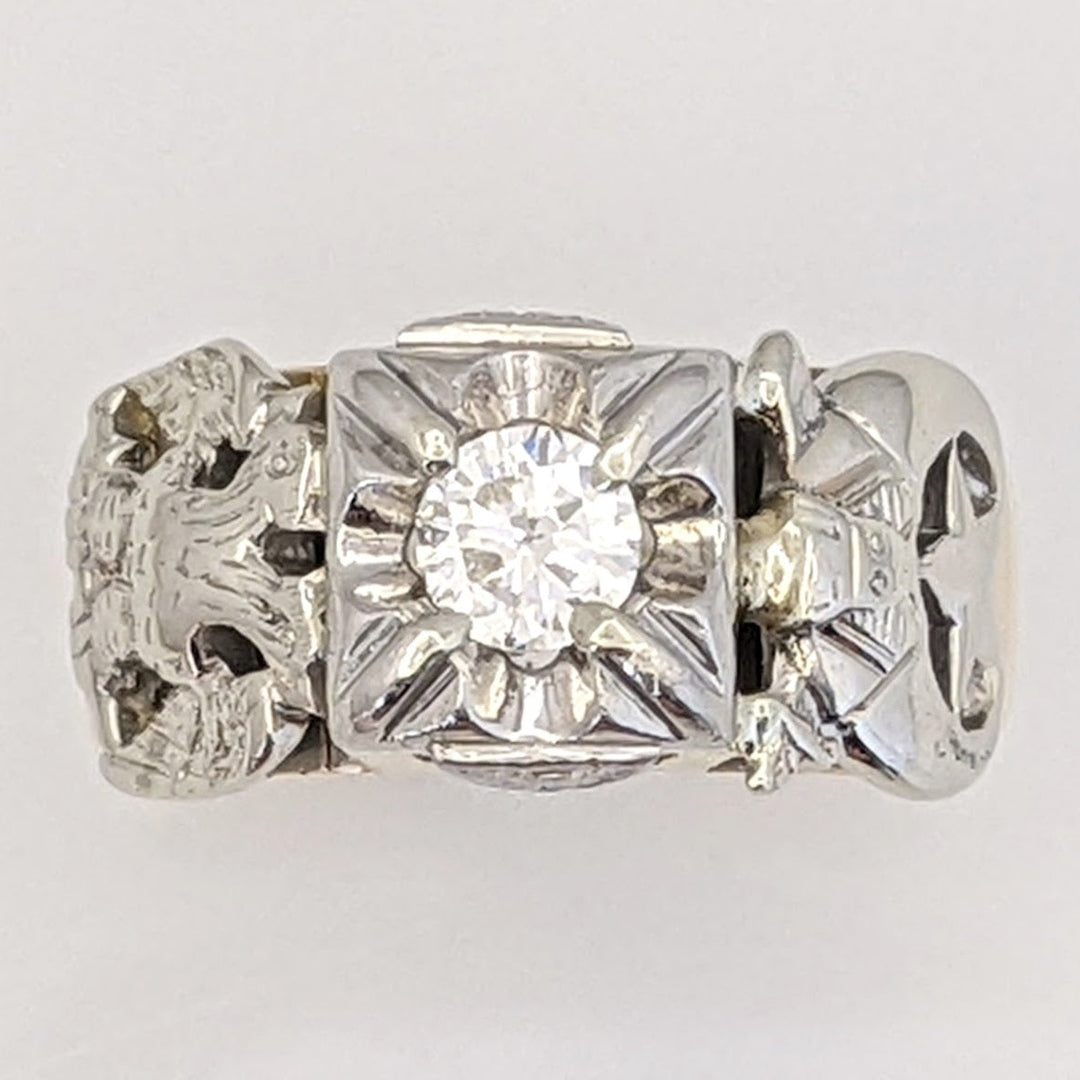 14K .41 CARAT TOTAL SI2 G DIAMOND ROUND MASONIC ESTATE RING 9.8 GRAMS