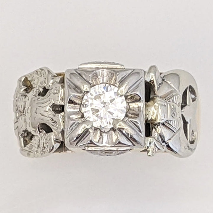 14K .41 CARAT TOTAL SI2 G DIAMOND ROUND MASONIC ESTATE RING 9.8 GRAMS