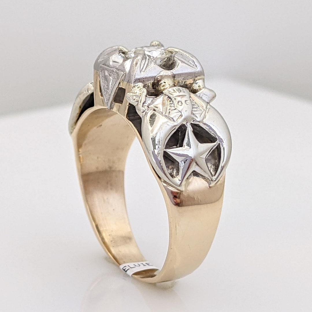 14K .41 CARAT TOTAL SI2 G DIAMOND ROUND MASONIC ESTATE RING 9.8 GRAMS