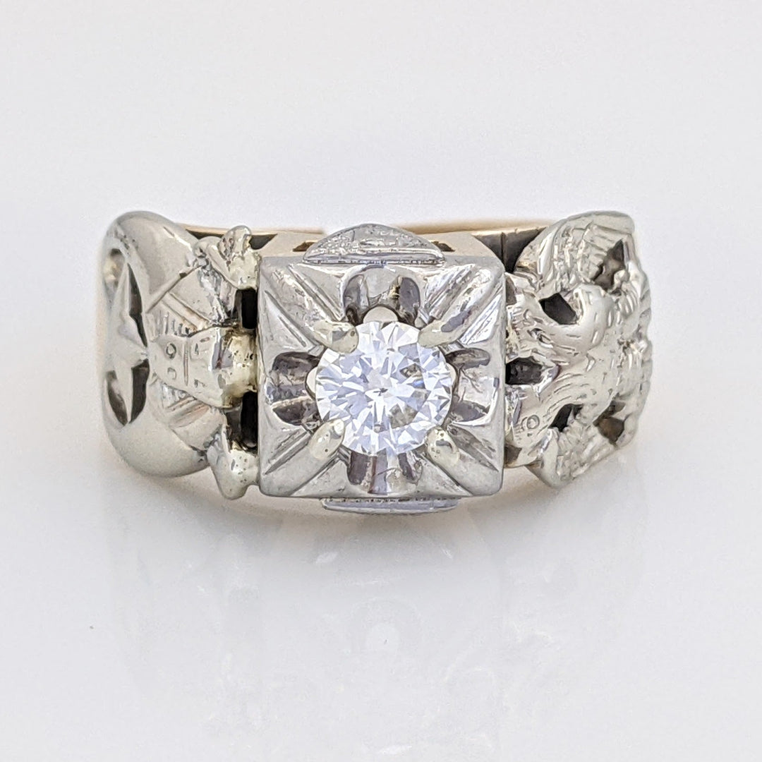 14K .41 CARAT TOTAL SI2 G DIAMOND ROUND MASONIC ESTATE RING 9.8 GRAMS