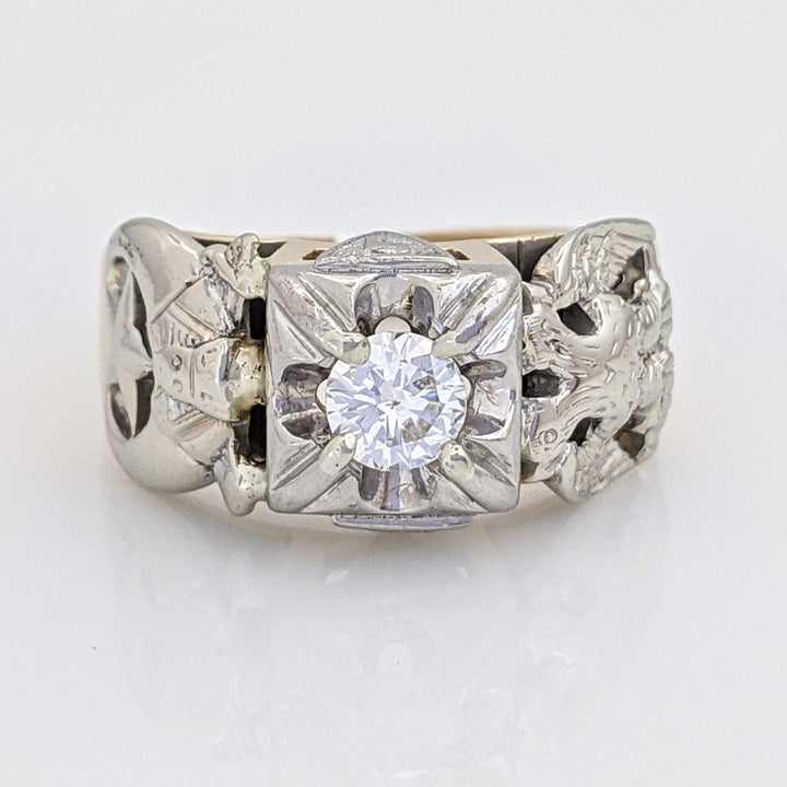 14K .41 CARAT TOTAL SI2 G DIAMOND ROUND MASONIC ESTATE RING 9.8 GRAMS