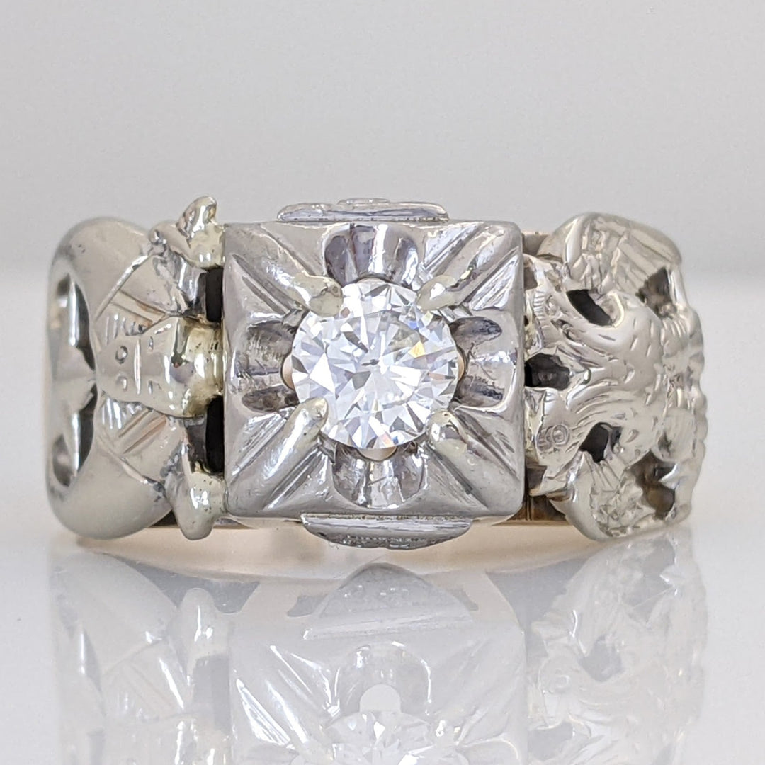 14K .41 CARAT TOTAL SI2 G DIAMOND ROUND MASONIC ESTATE RING 9.8 GRAMS