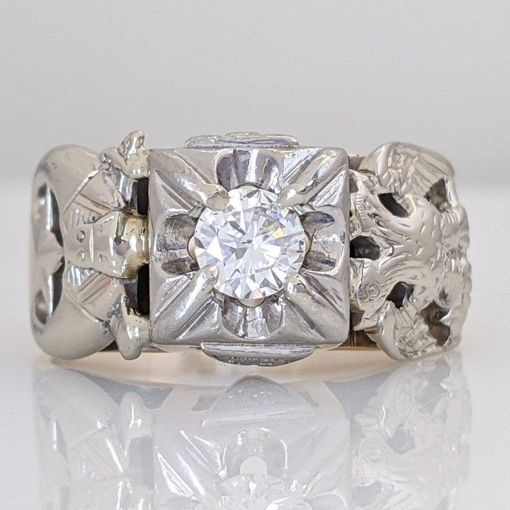 14K .41 CARAT TOTAL SI2 G DIAMOND ROUND MASONIC ESTATE RING 9.8 GRAMS