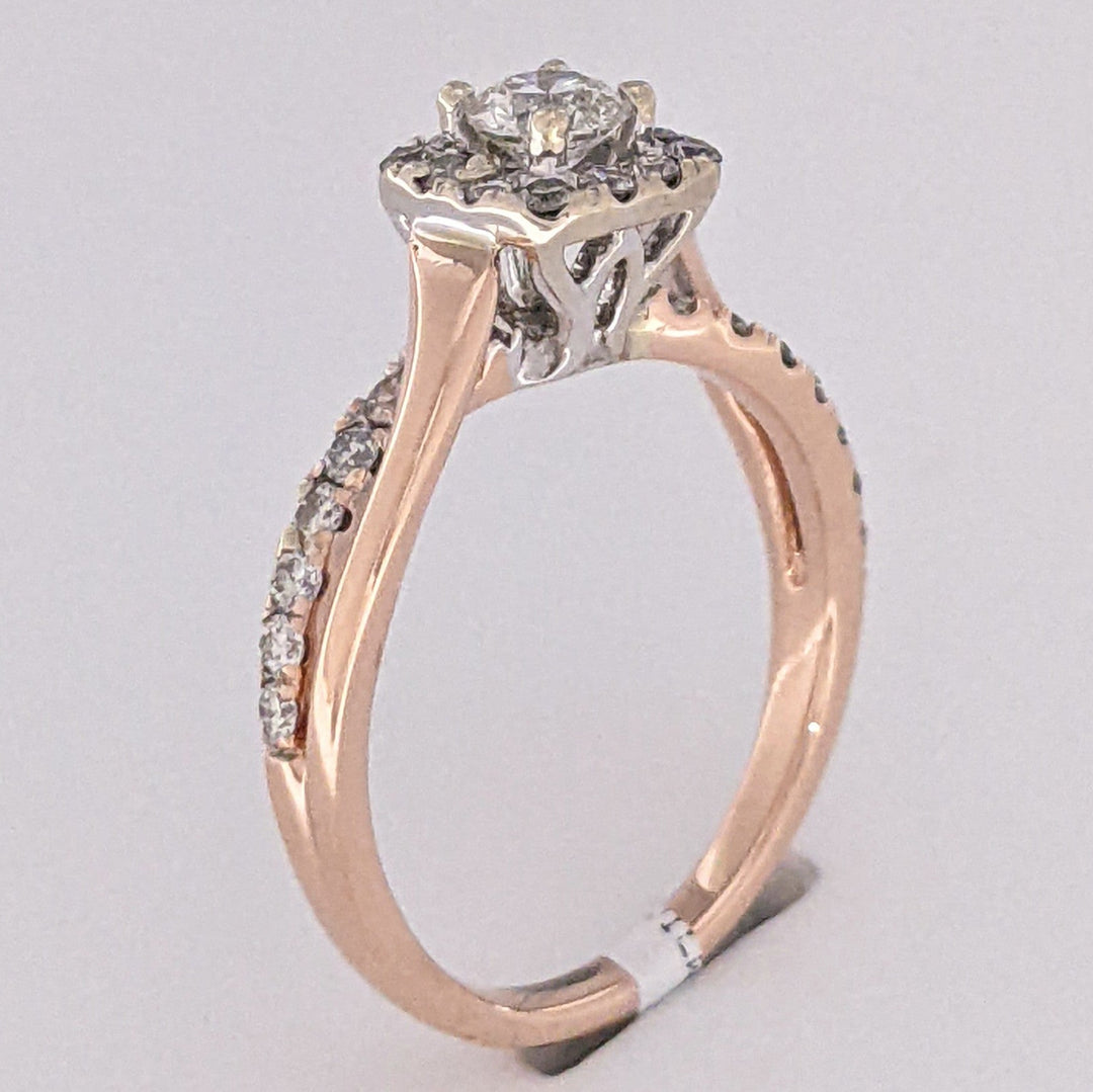 14K ROSE .82 CARAT TOTAL WEIGHT I1 H DIAMOND ROUND (27) ESTATE HALO RING 3.8 GRAMS