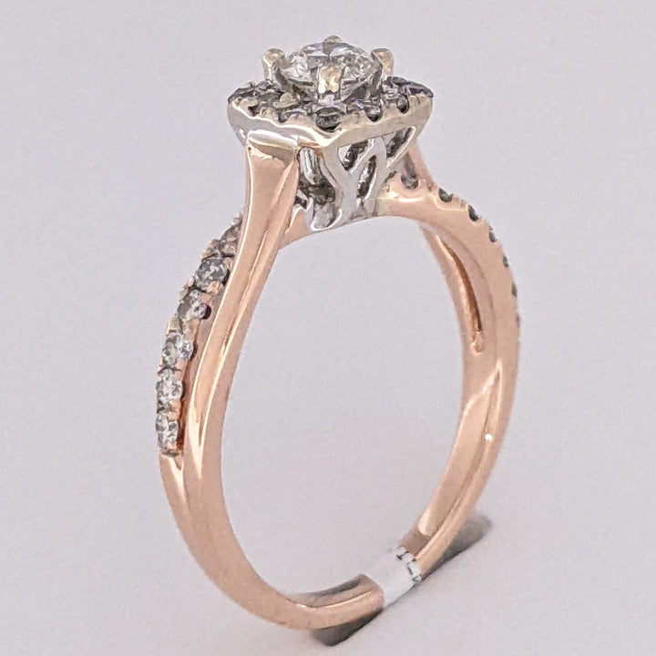14K ROSE .82 CARAT TOTAL WEIGHT I1 H DIAMOND ROUND (27) ESTATE HALO RING 3.8 GRAMS