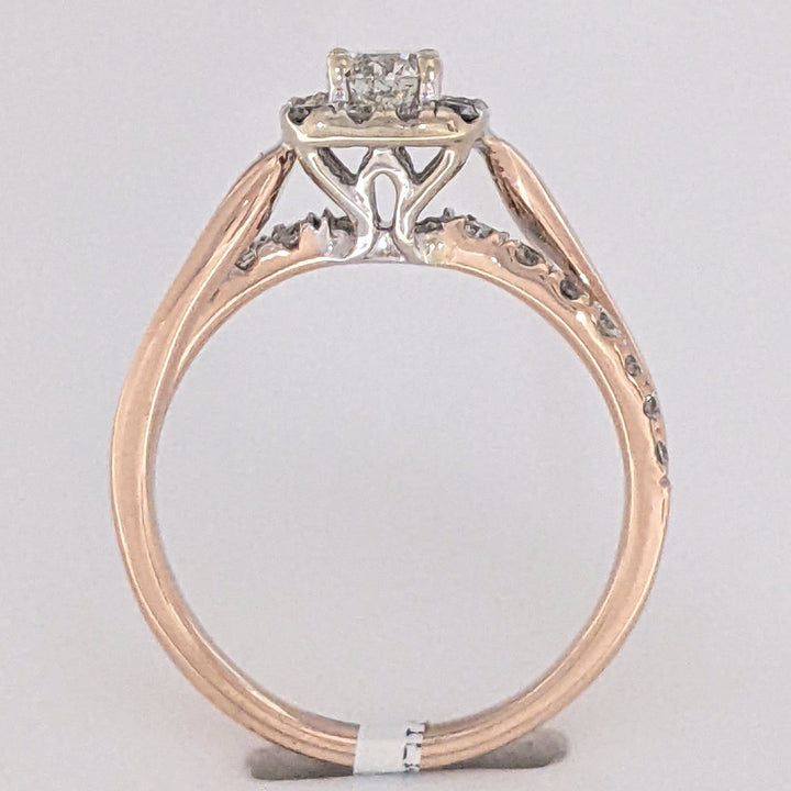 14K ROSE .82 CARAT TOTAL WEIGHT I1 H DIAMOND ROUND (27) ESTATE HALO RING 3.8 GRAMS