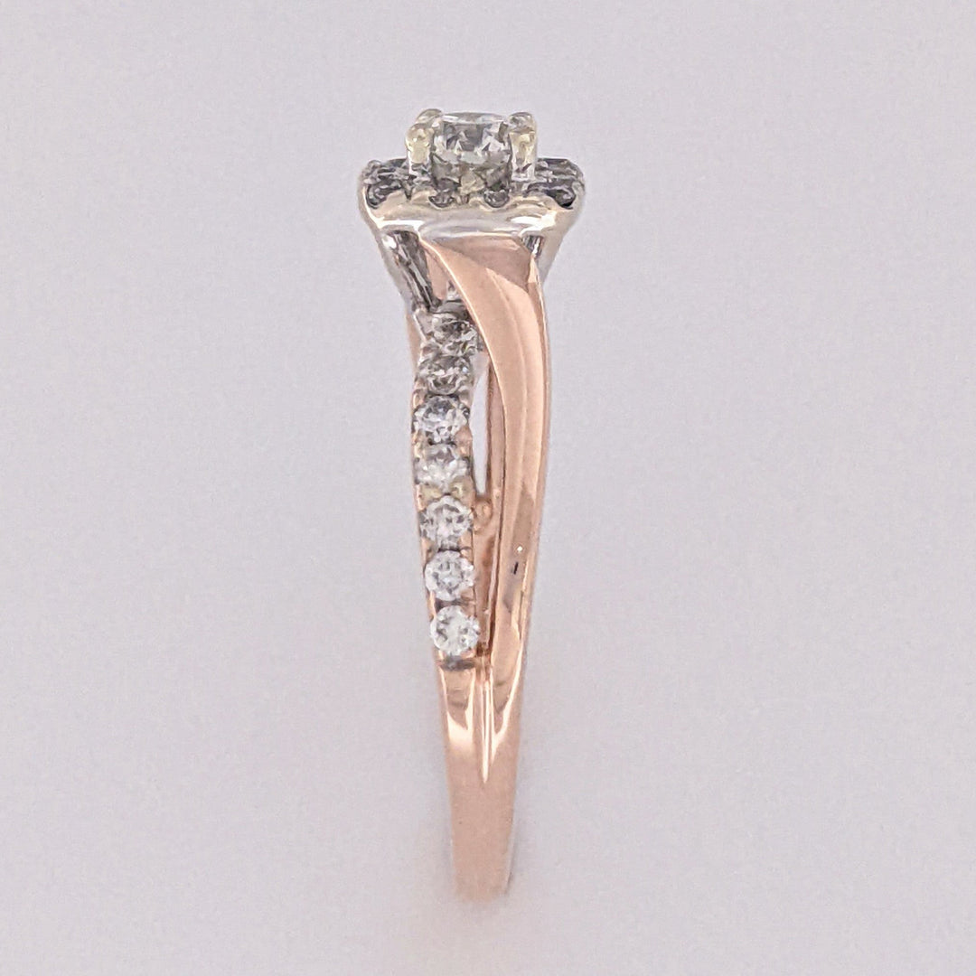 14K ROSE .82 CARAT TOTAL WEIGHT I1 H DIAMOND ROUND (27) ESTATE HALO RING 3.8 GRAMS