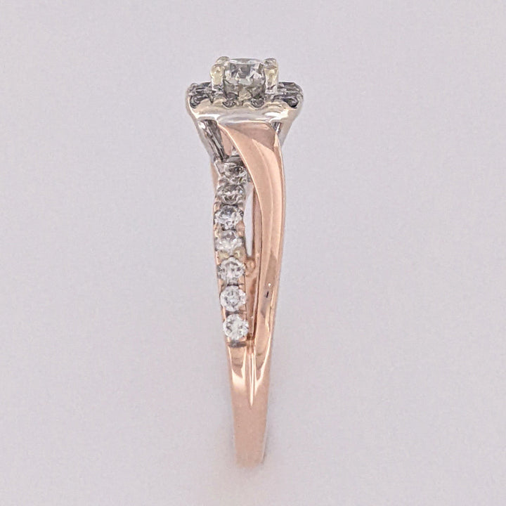 14K ROSE .82 CARAT TOTAL WEIGHT I1 H DIAMOND ROUND (27) ESTATE HALO RING 3.8 GRAMS