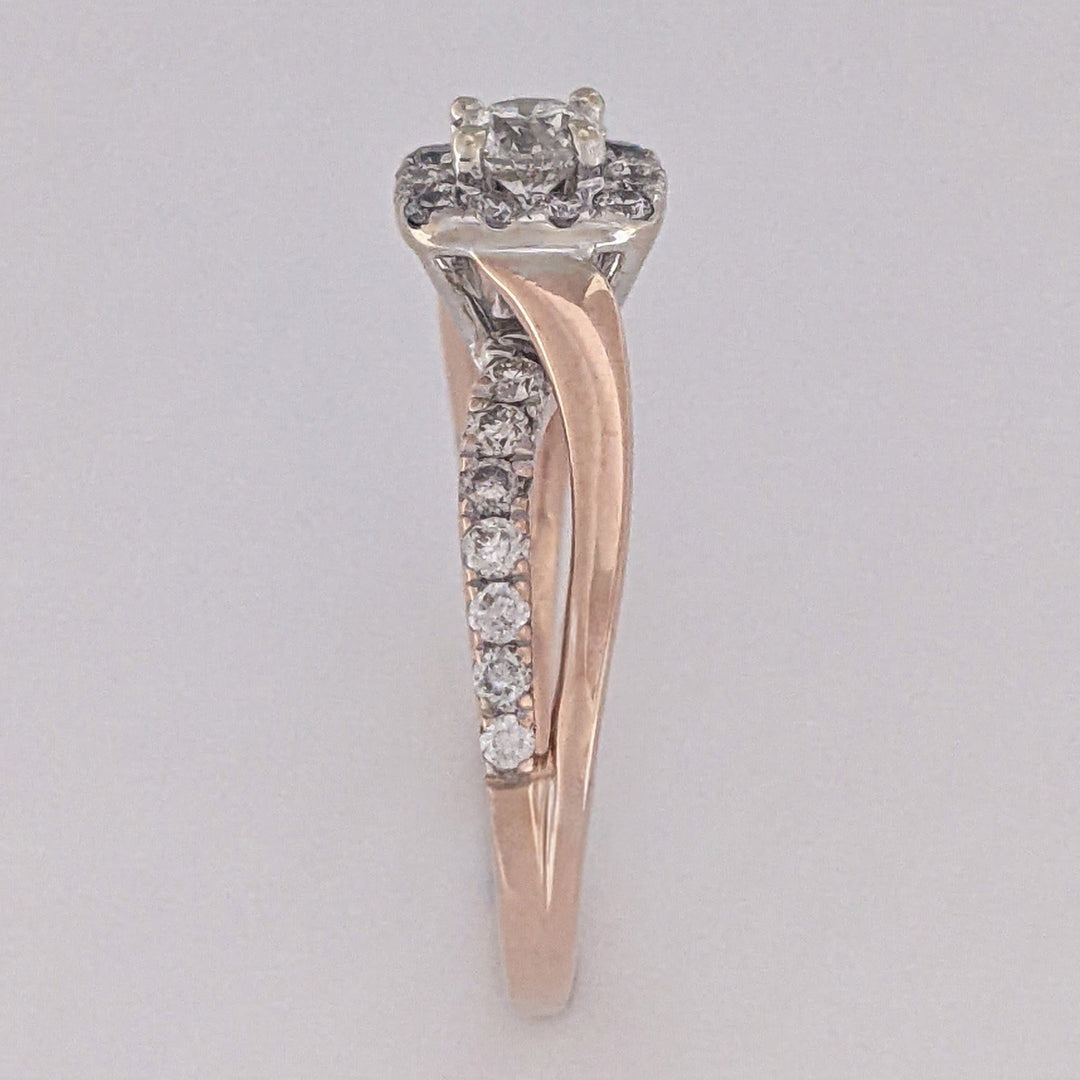 14K ROSE .82 CARAT TOTAL WEIGHT I1 H DIAMOND ROUND (27) ESTATE HALO RING 3.8 GRAMS