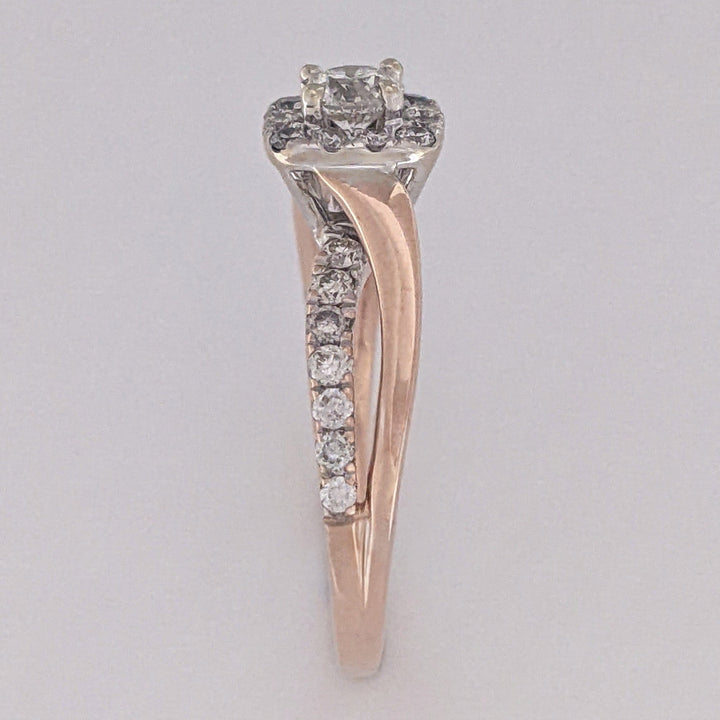 14K ROSE .82 CARAT TOTAL WEIGHT I1 H DIAMOND ROUND (27) ESTATE HALO RING 3.8 GRAMS