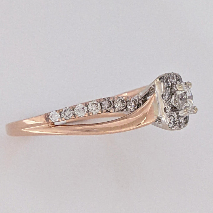 14K ROSE .82 CARAT TOTAL WEIGHT I1 H DIAMOND ROUND (27) ESTATE HALO RING 3.8 GRAMS