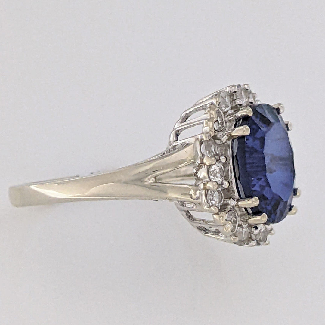 10K WHITE LAB-CREATED SAPPHIRE OVAL 8X10 WITH WHITE SAPPHIRE ESTATE RING 3.2 GRAMS