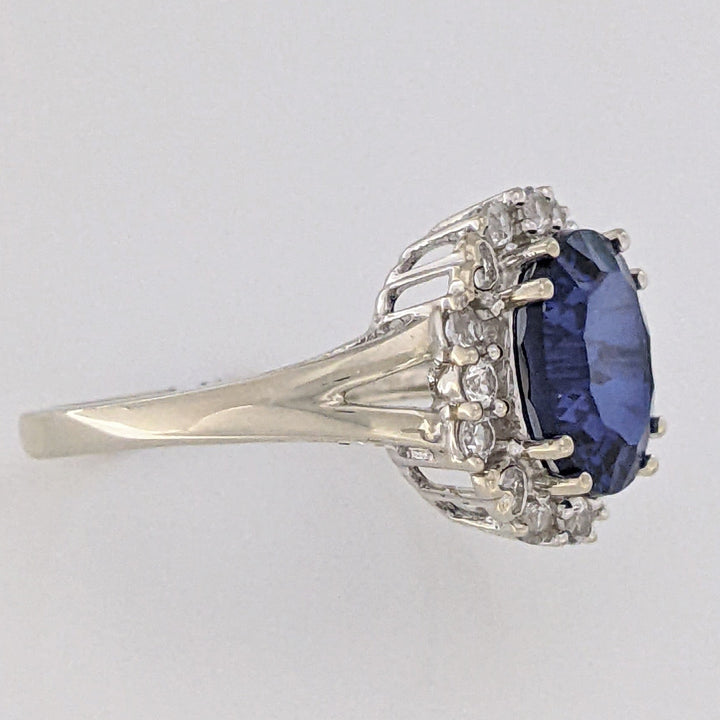 10K WHITE LAB-CREATED SAPPHIRE OVAL 8X10 WITH WHITE SAPPHIRE ESTATE RING 3.2 GRAMS