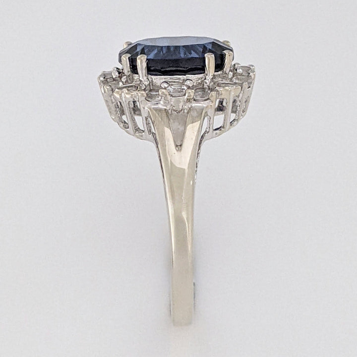 10K WHITE LAB-CREATED SAPPHIRE OVAL 8X10 WITH WHITE SAPPHIRE ESTATE RING 3.2 GRAMS