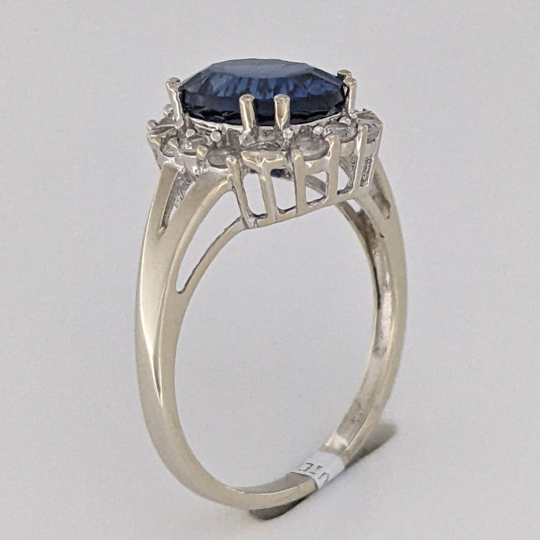 10K WHITE LAB-CREATED SAPPHIRE OVAL 8X10 WITH WHITE SAPPHIRE ESTATE RING 3.2 GRAMS