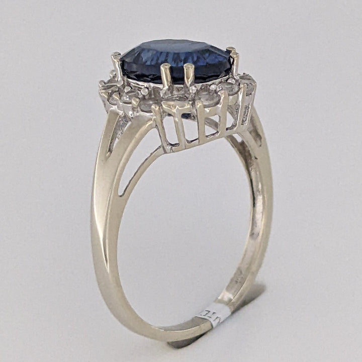 10K WHITE LAB-CREATED SAPPHIRE OVAL 8X10 WITH WHITE SAPPHIRE ESTATE RING 3.2 GRAMS