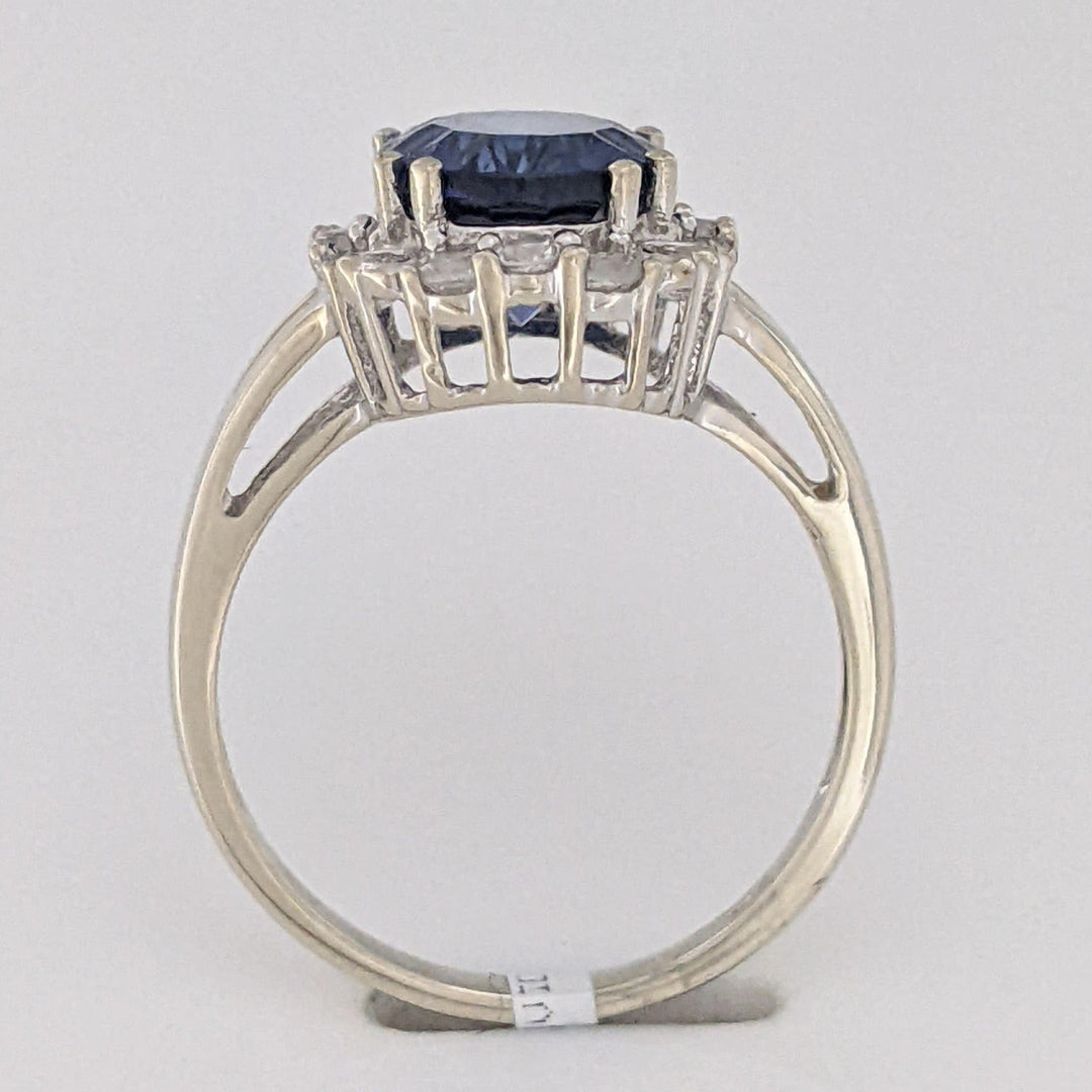 10K WHITE LAB-CREATED SAPPHIRE OVAL 8X10 WITH WHITE SAPPHIRE ESTATE RING 3.2 GRAMS