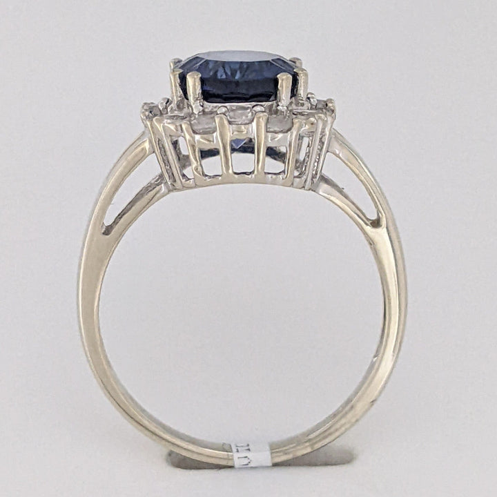 10K WHITE LAB-CREATED SAPPHIRE OVAL 8X10 WITH WHITE SAPPHIRE ESTATE RING 3.2 GRAMS