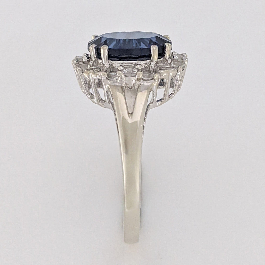 10K WHITE LAB-CREATED SAPPHIRE OVAL 8X10 WITH WHITE SAPPHIRE ESTATE RING 3.2 GRAMS