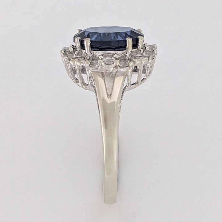 10K WHITE LAB-CREATED SAPPHIRE OVAL 8X10 WITH WHITE SAPPHIRE ESTATE RING 3.2 GRAMS