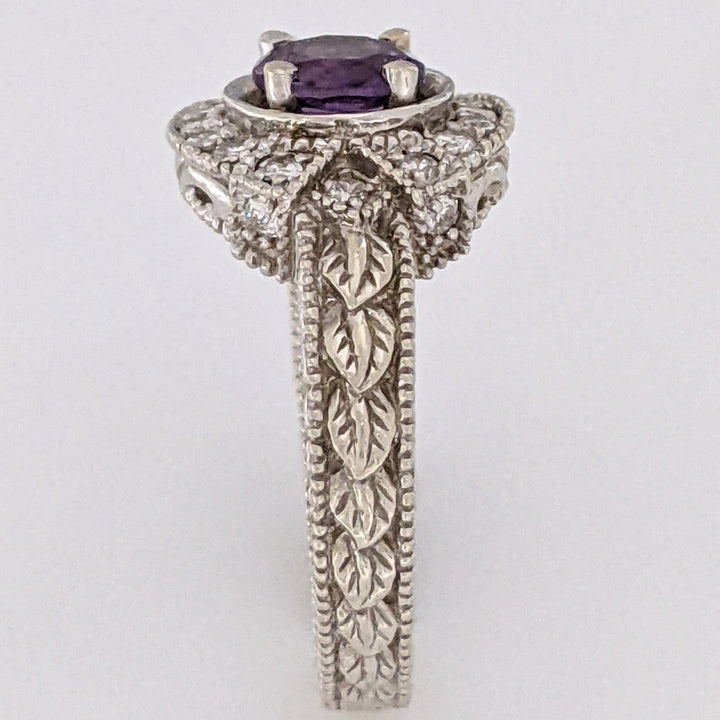 14K WHITE AMETHYST ROUND 6MM WITH .16 DIAMOND TOTAL WEIGHT (20) ROUND ESTATE RING 5.1 GRAMS