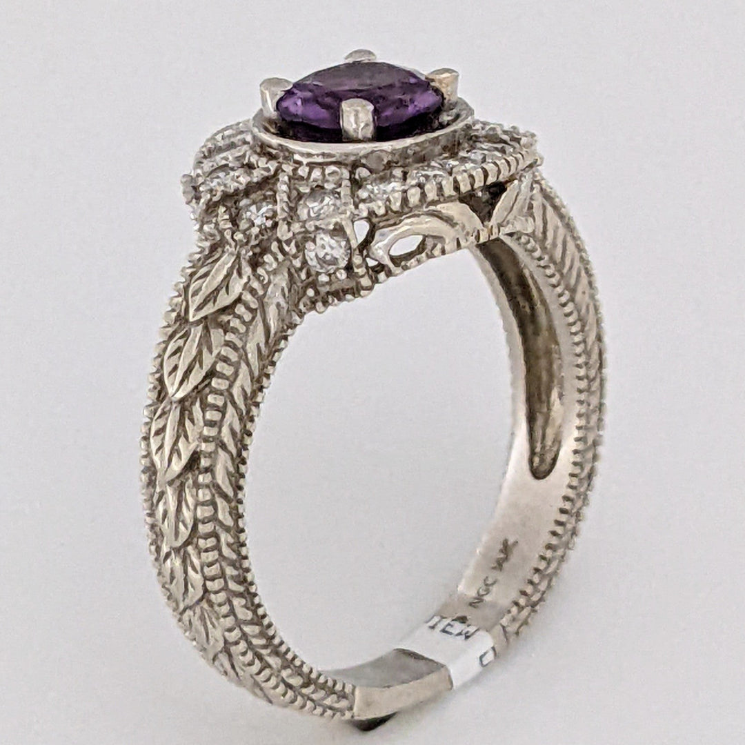 14K WHITE AMETHYST ROUND 6MM WITH .16 DIAMOND TOTAL WEIGHT (20) ROUND ESTATE RING 5.1 GRAMS