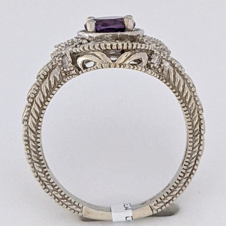 14K WHITE AMETHYST ROUND 6MM WITH .16 DIAMOND TOTAL WEIGHT (20) ROUND ESTATE RING 5.1 GRAMS