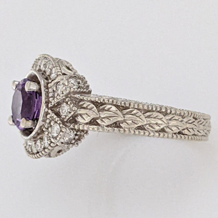 14K WHITE AMETHYST ROUND 6MM WITH .16 DIAMOND TOTAL WEIGHT (20) ROUND ESTATE RING 5.1 GRAMS