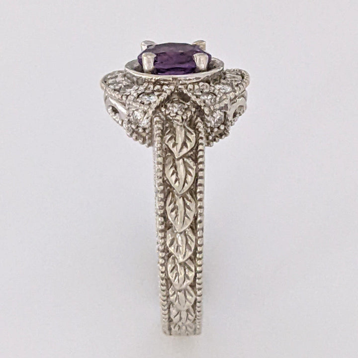 14K WHITE AMETHYST ROUND 6MM WITH .16 DIAMOND TOTAL WEIGHT (20) ROUND ESTATE RING 5.1 GRAMS