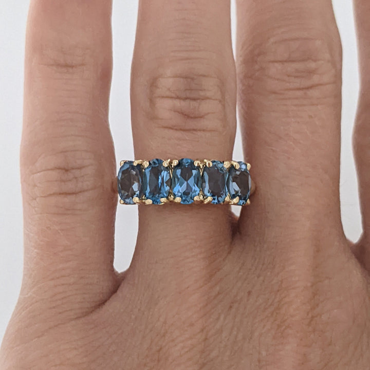 10K BLUE TOPAZ OVAL (5) 4X6 ESTATE RING 2.9 GRAMS